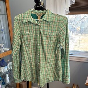 Duluth Trading Co Green Plaid Button-Down Shirt